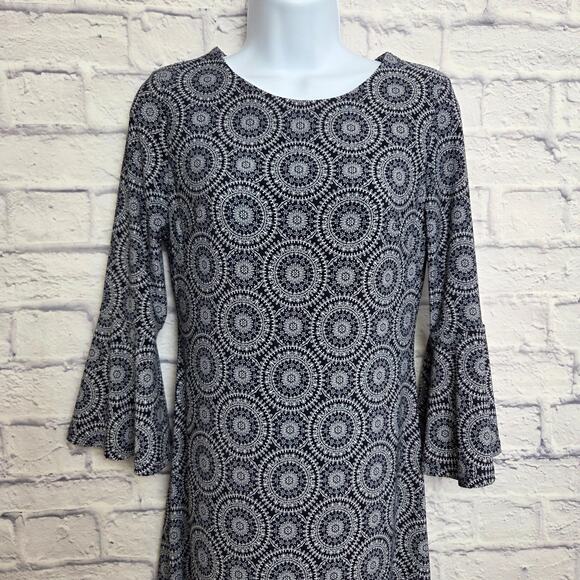 Tommy Hilfiger Dress Womens 2 Navy Blue White Medallion Print 3/4 Sleeve Midi - Picture 4 of 14